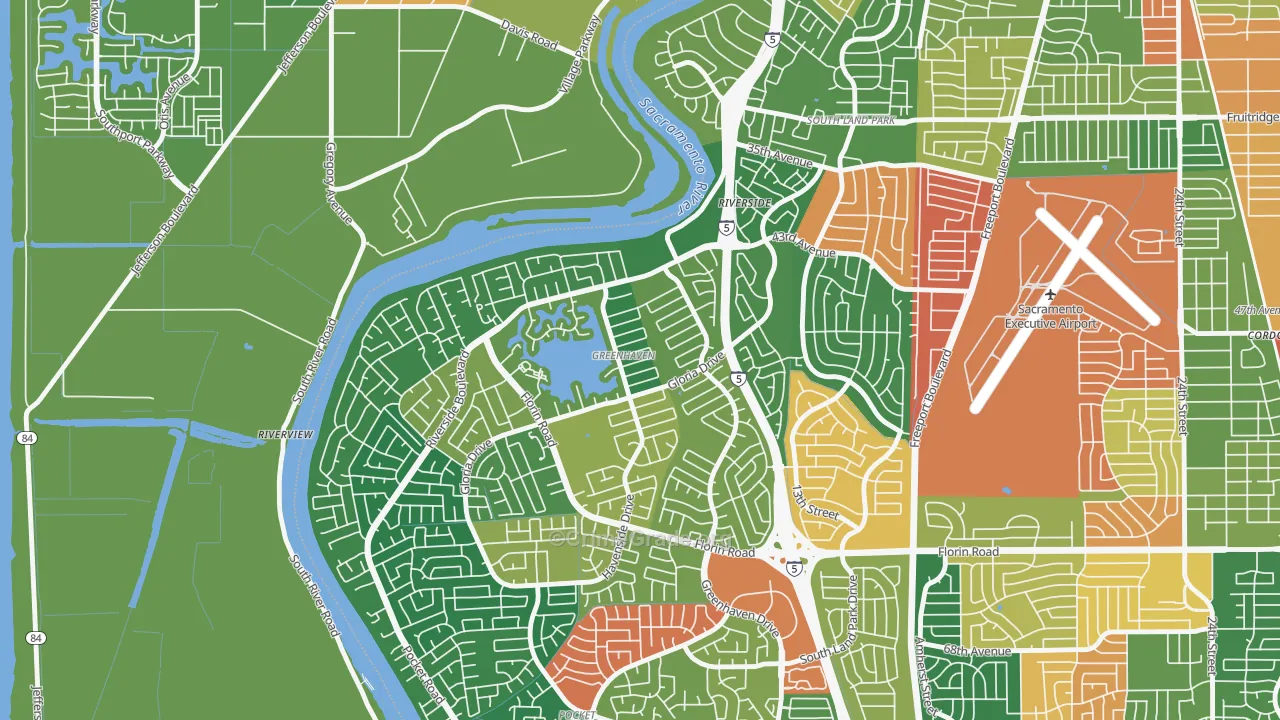 Greenhaven, Sacramento, CA Map of Theft Rates