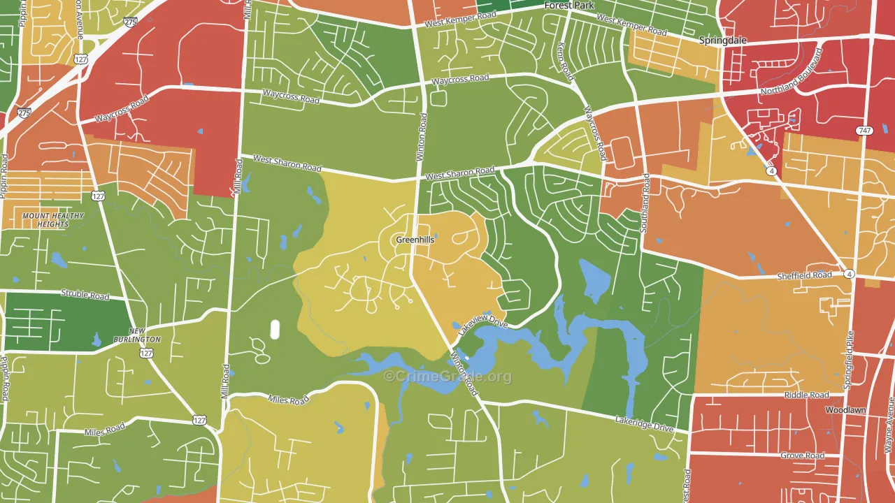 Greenhills, OH Map of Theft Rates