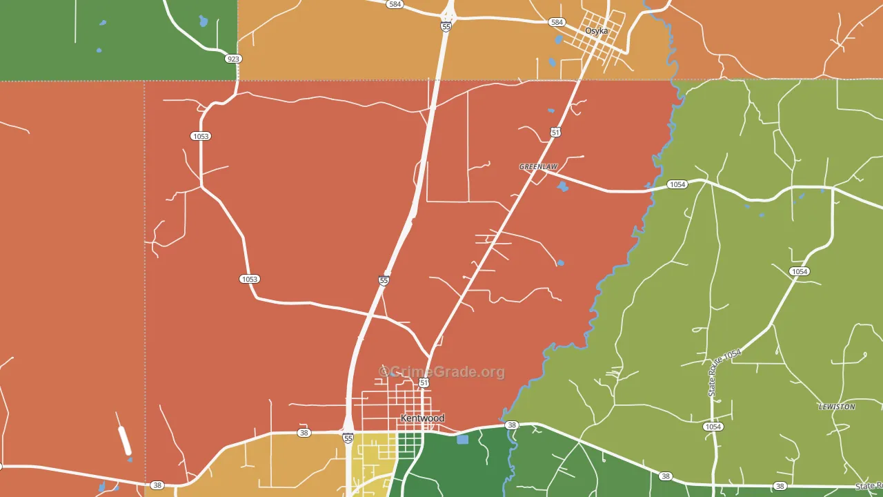 Greenlaw, LA Map of Theft Rates