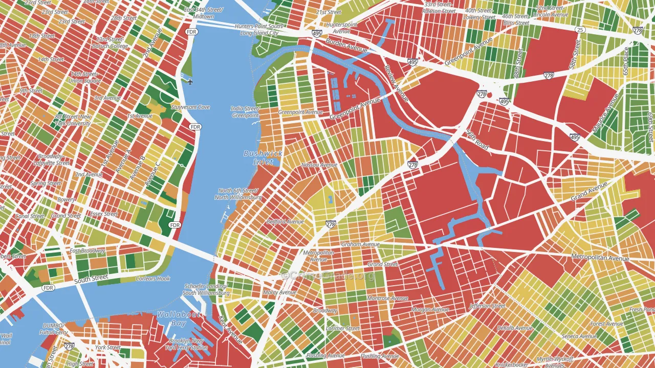 Greenpoint, Brooklyn, NY Map of Theft Rates