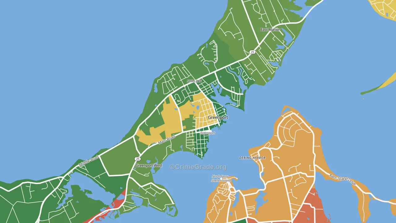 Greenport, NY Map of Theft Rates