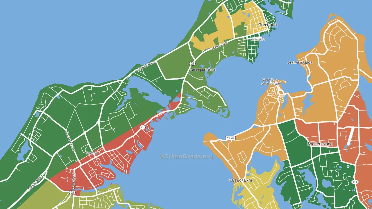 Greenport West, NY Map of Theft Rates