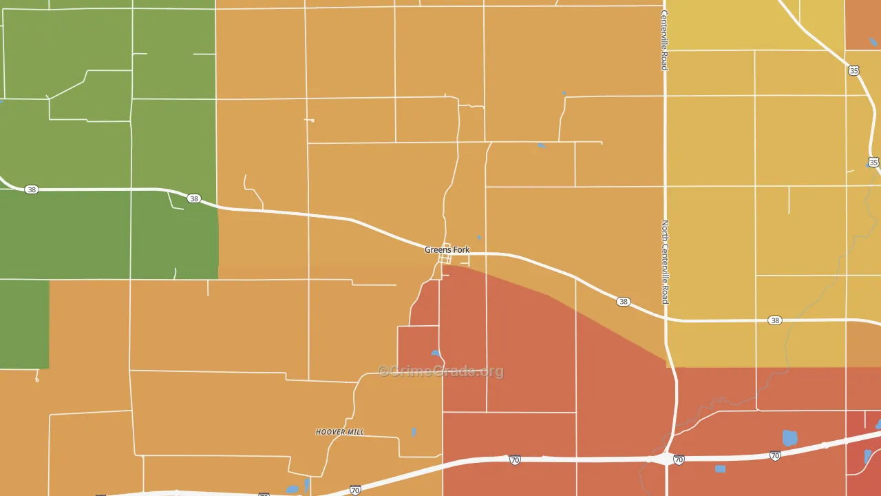 Greens Fork, IN Map of Theft Rates