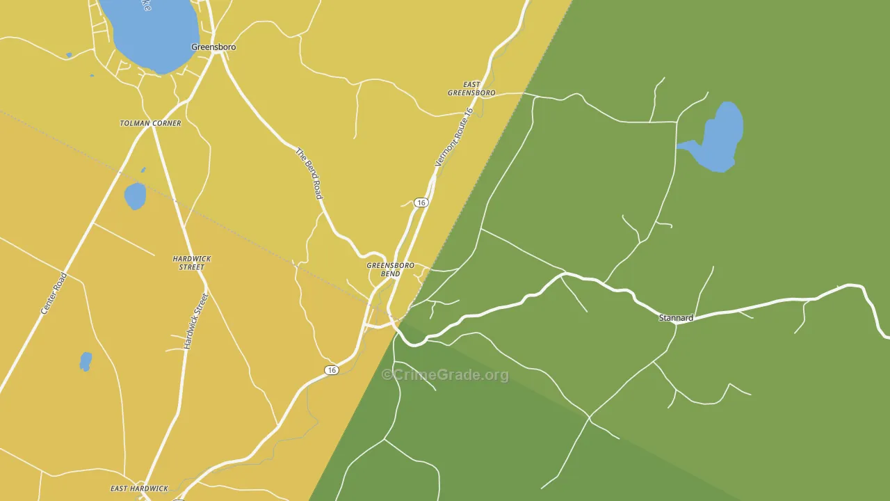 Greensboro Bend, VT Map of Theft Rates