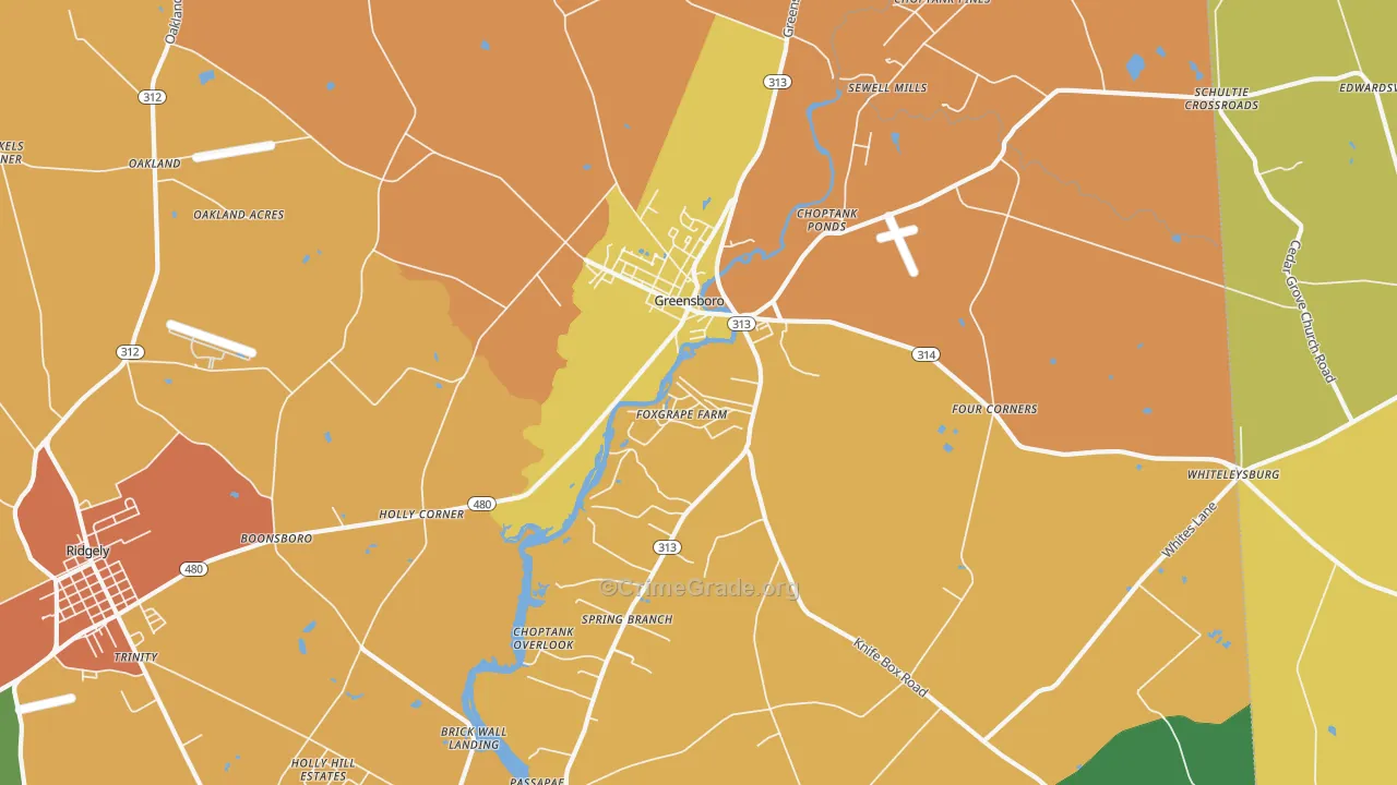 Greensboro, MD Map of Theft Rates