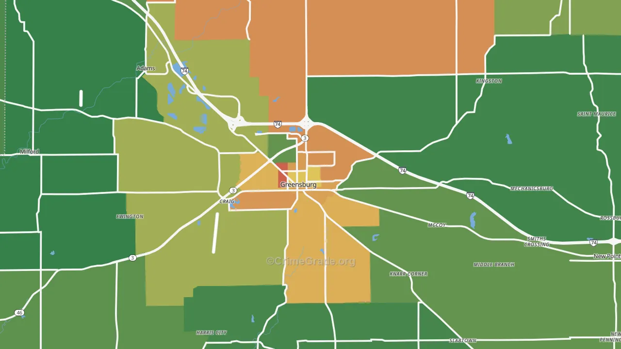 Greensburg, IN Map of Theft Rates