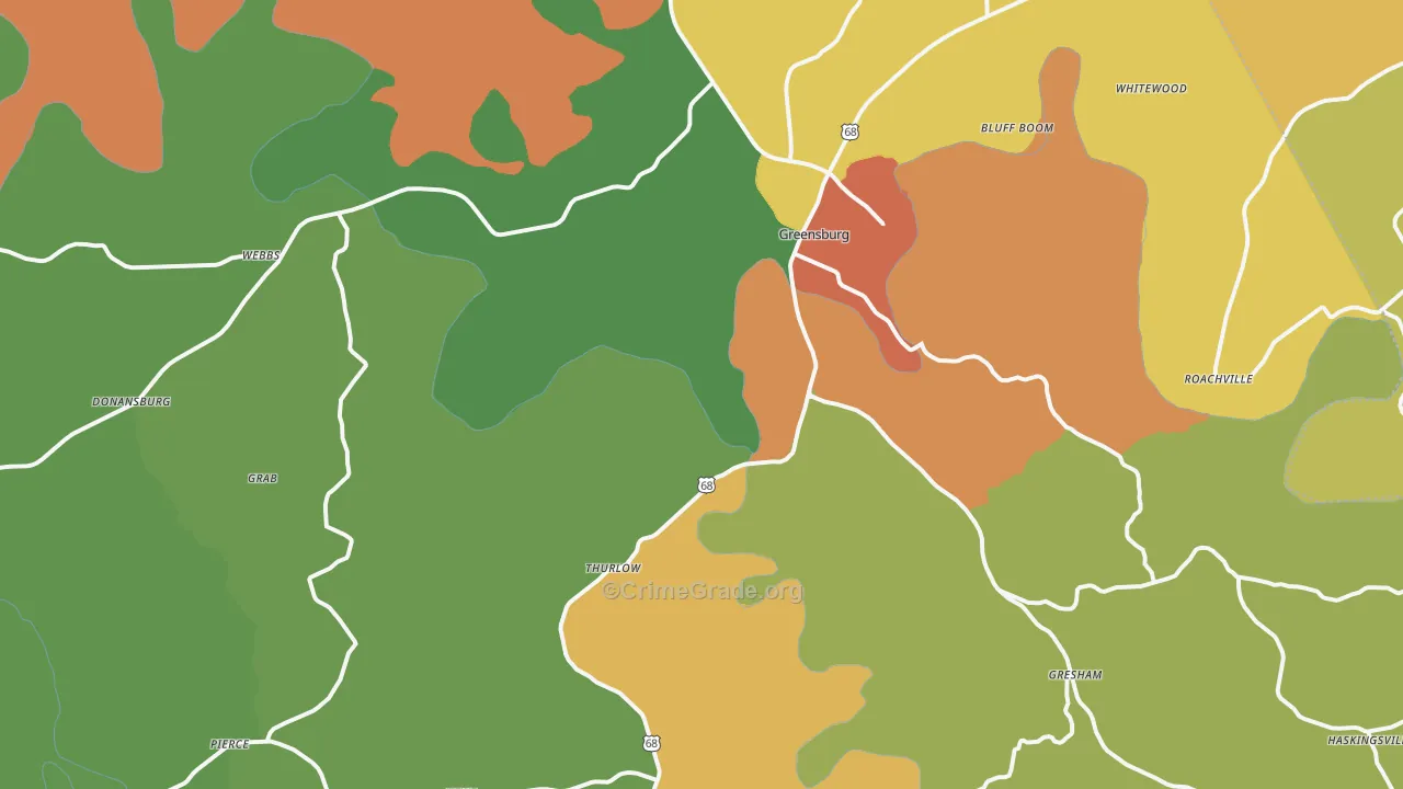 Greensburg, KY Map of Theft Rates