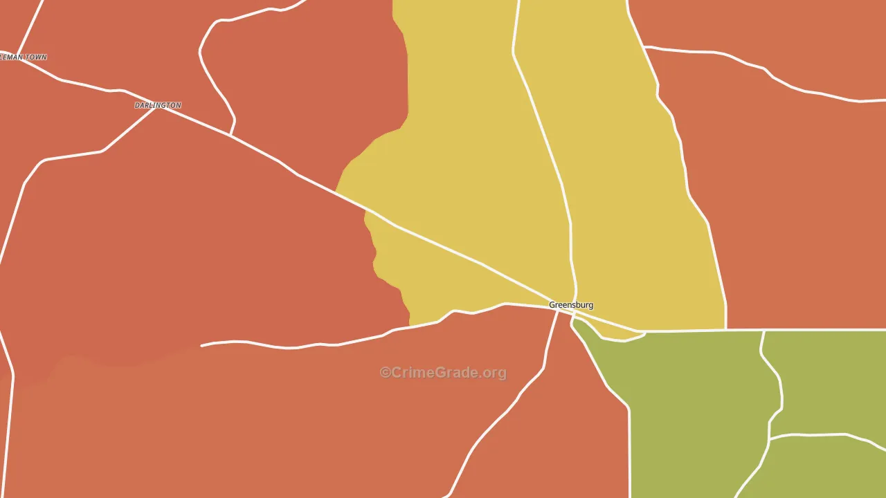 Greensburg, LA Map of Theft Rates
