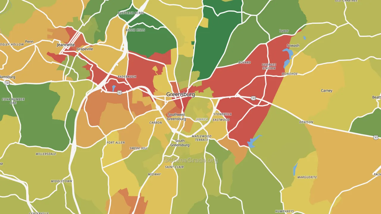Greensburg, PA Map of Theft Rates