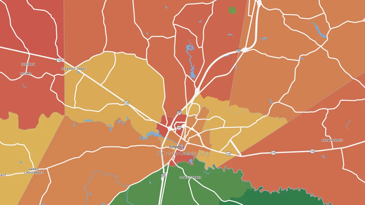 Greensville County, VA Map of Theft Rates