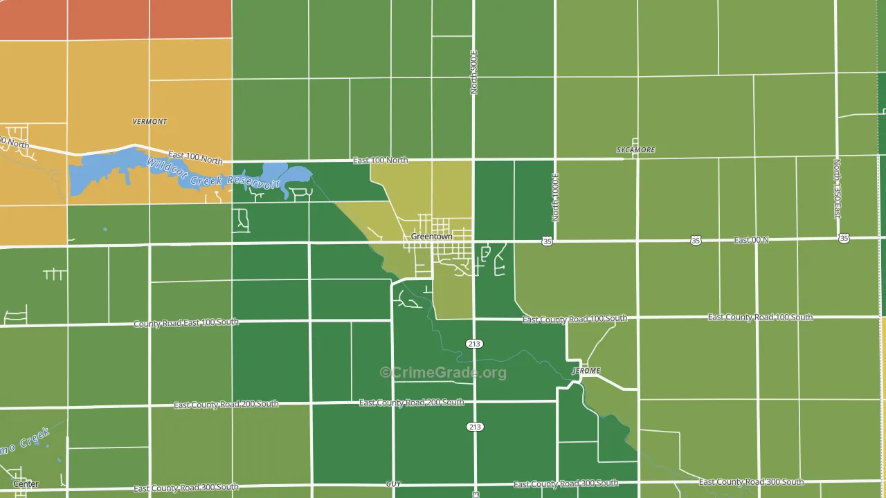 Greentown, IN Map of Theft Rates