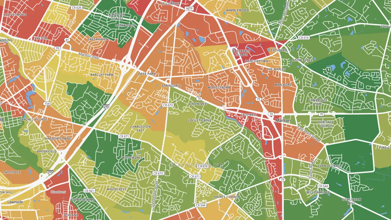 Greentree, NJ Map of Theft Rates