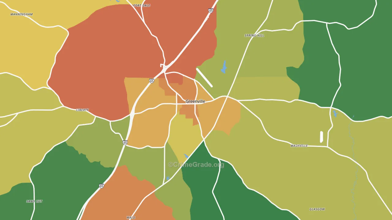 Greenville, AL Map of Theft Rates