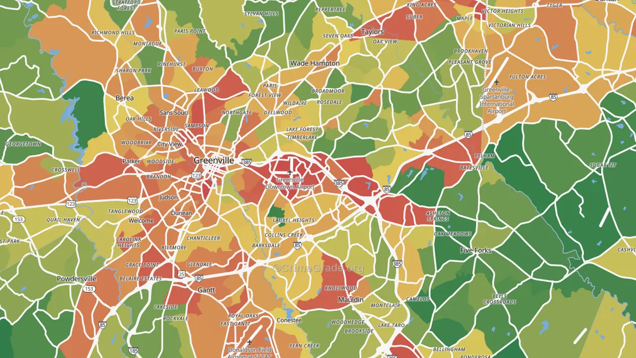 Greenville County, SC Map of Theft Rates