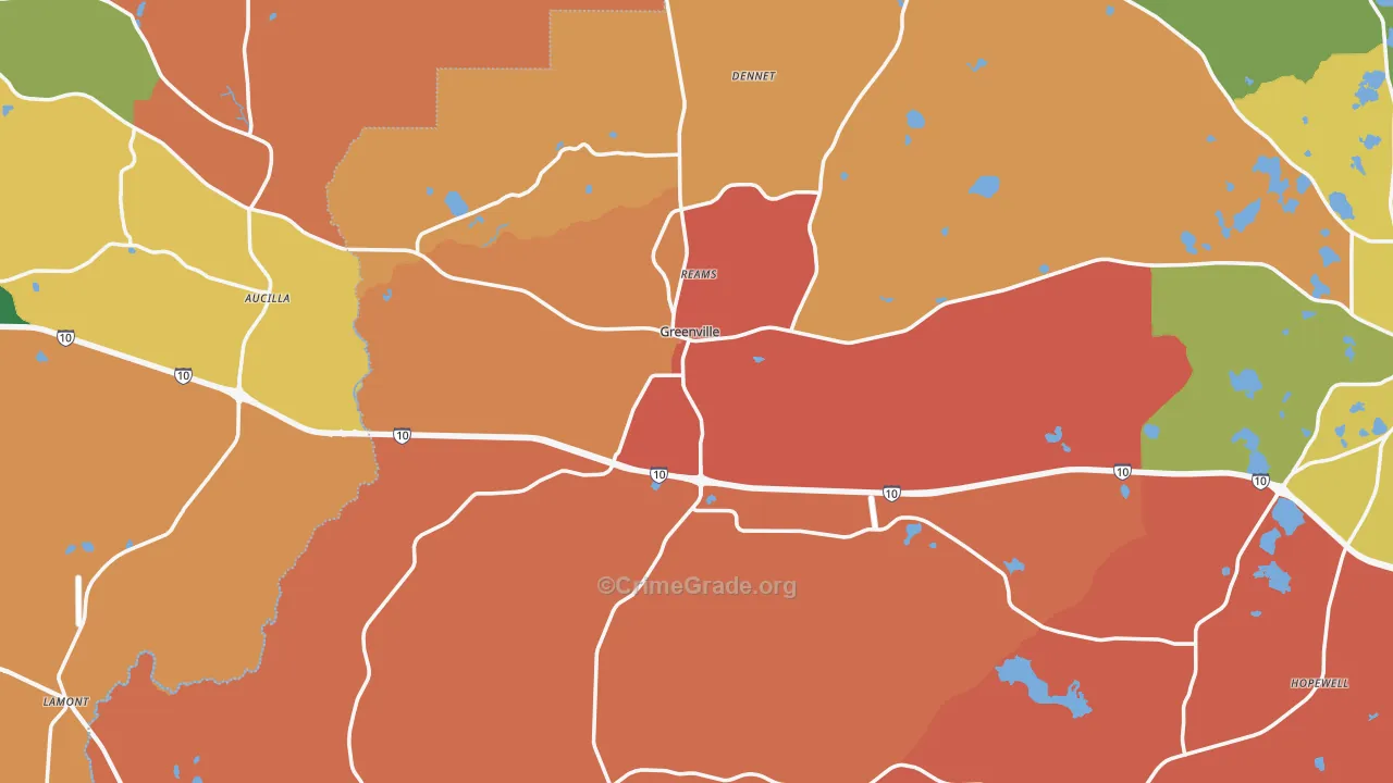 Greenville, FL Map of Theft Rates