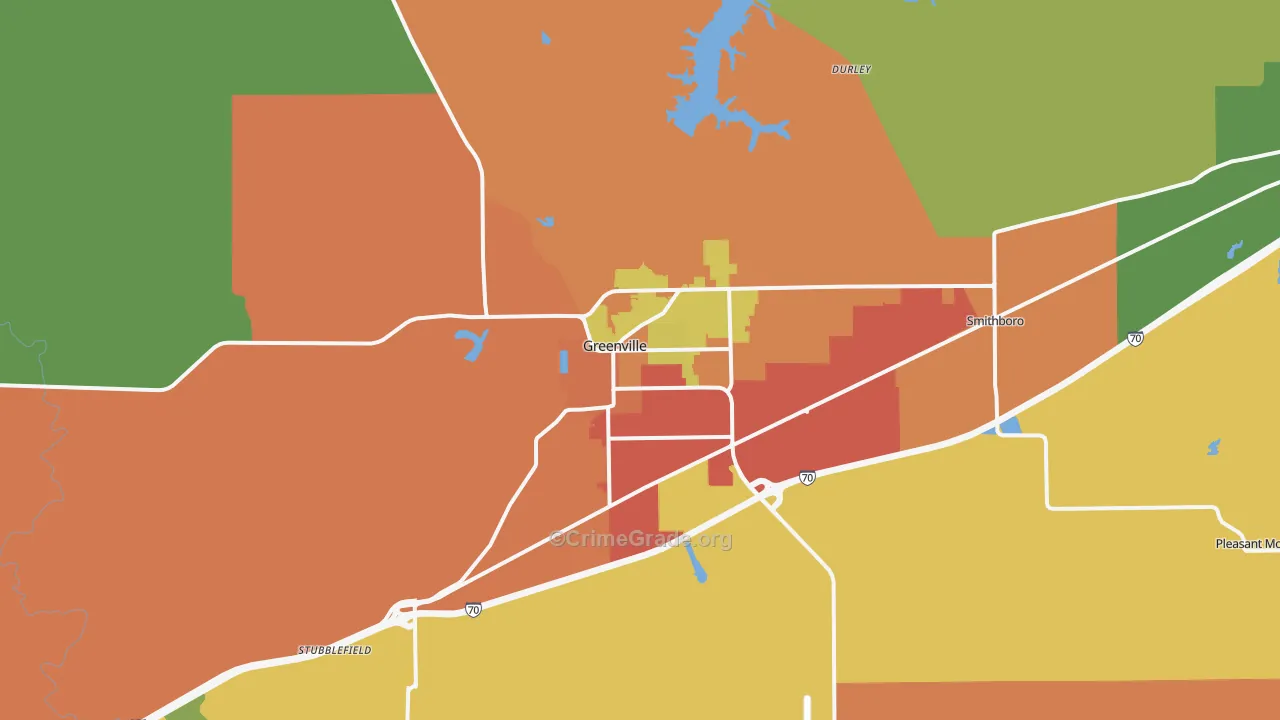 Greenville, IL Map of Theft Rates