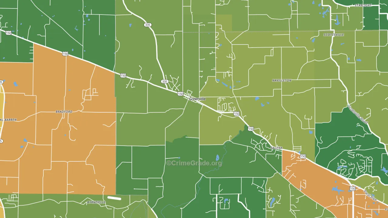 Greenville, IN Map of Theft Rates