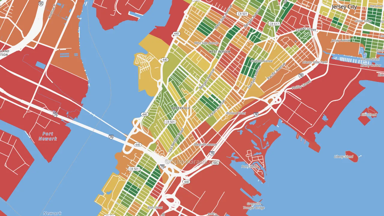 Greenville, Jersey City, NJ Map of Theft Rates
