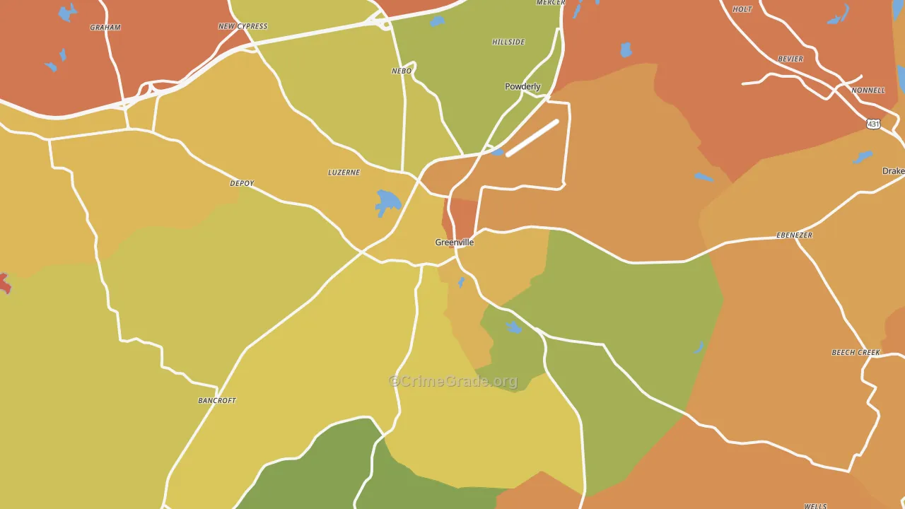 Greenville, KY Map of Theft Rates