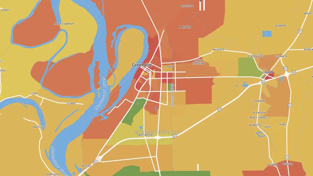 Greenville, MS Map of Theft Rates