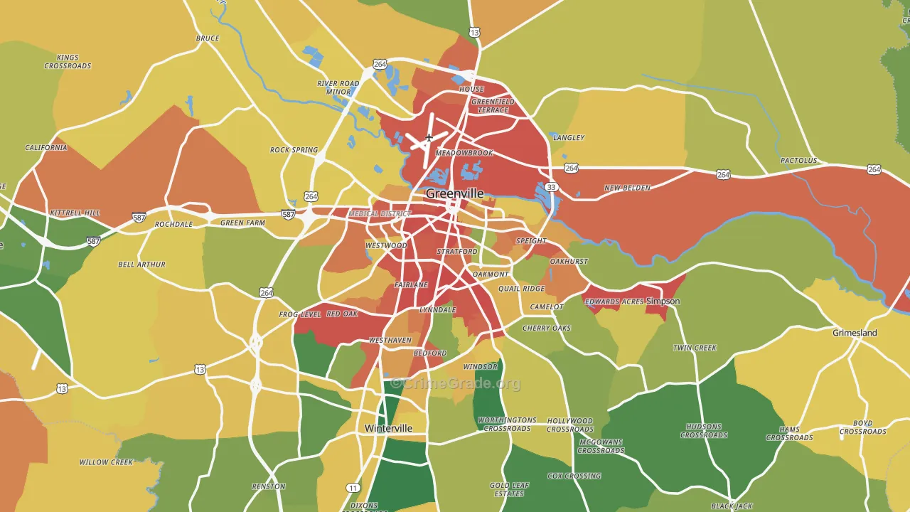 Greenville, NC Map of Theft Rates