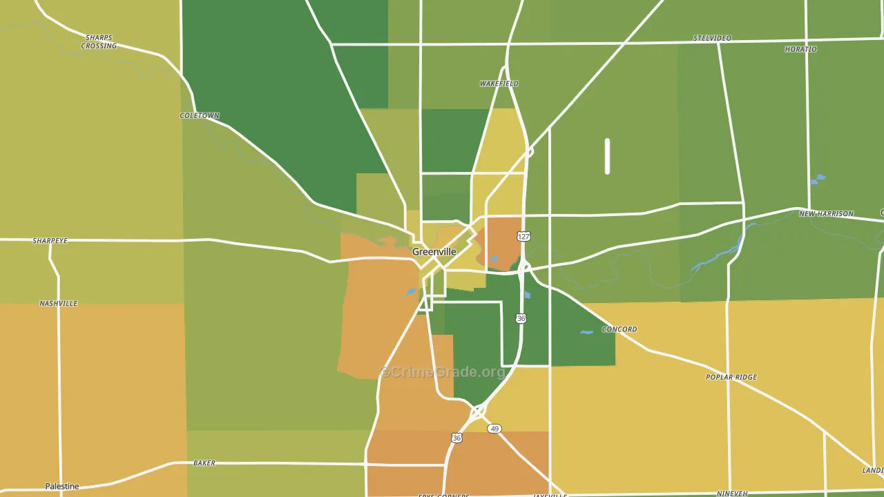 Greenville, OH Map of Theft Rates