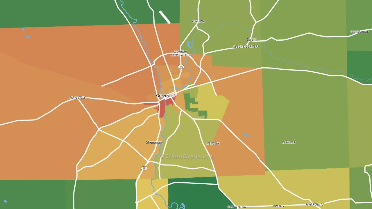 Greenville, PA Map of Theft Rates