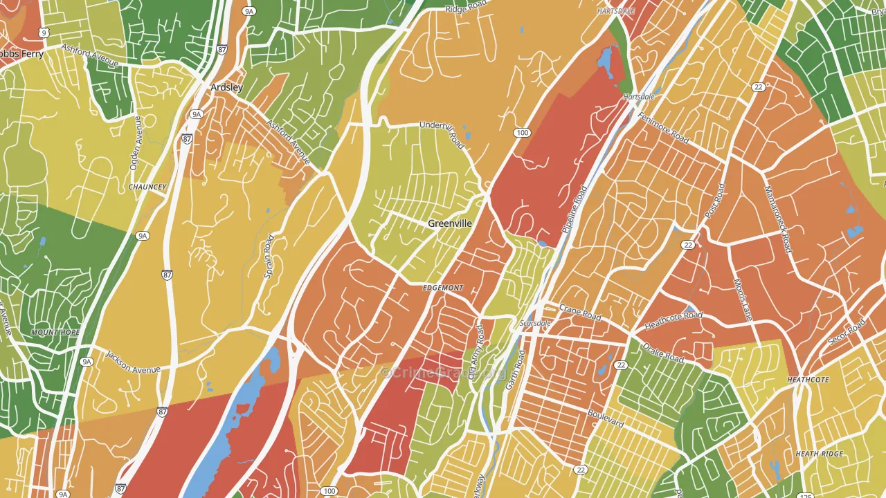 Greenville, Scarsdale, NY Map of Theft Rates