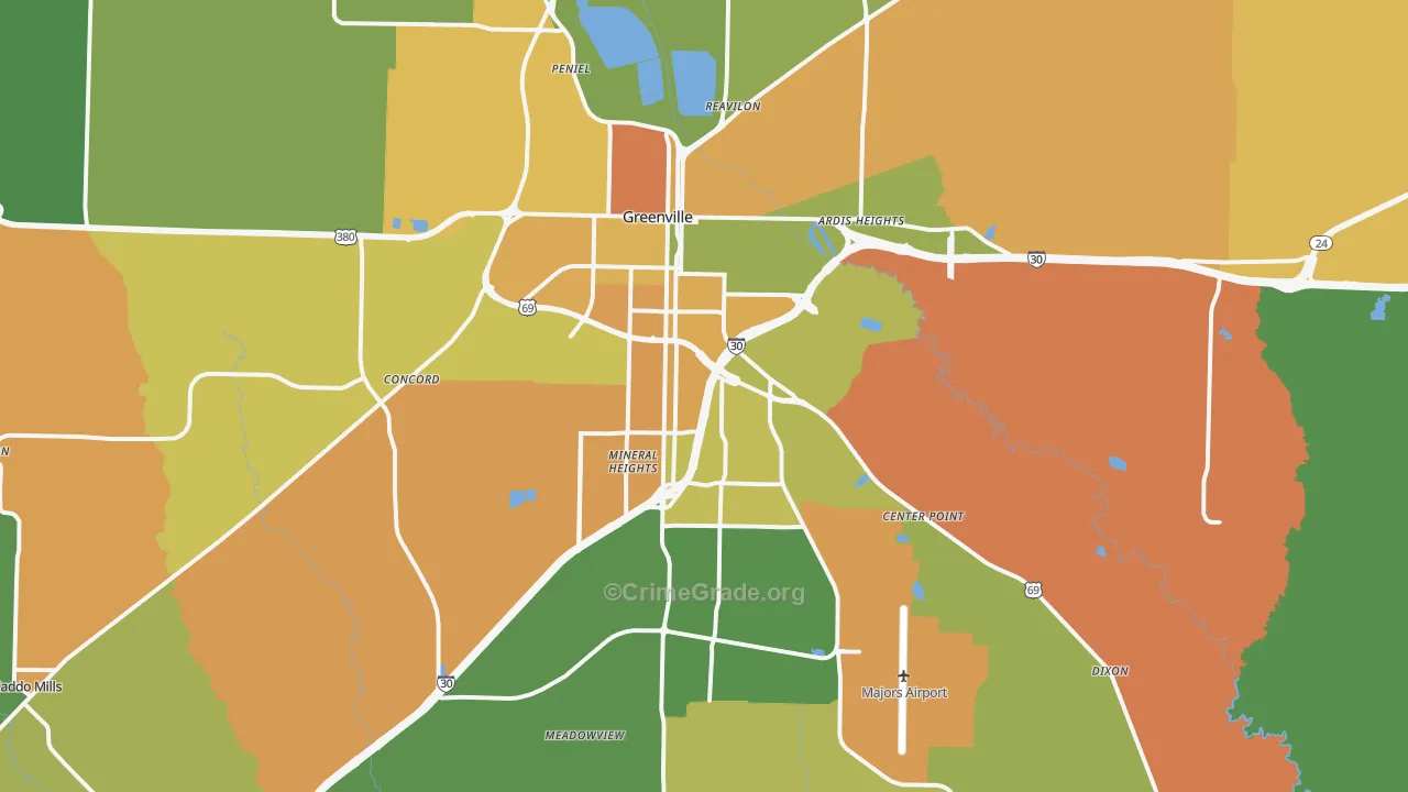 Greenville, TX Map of Theft Rates