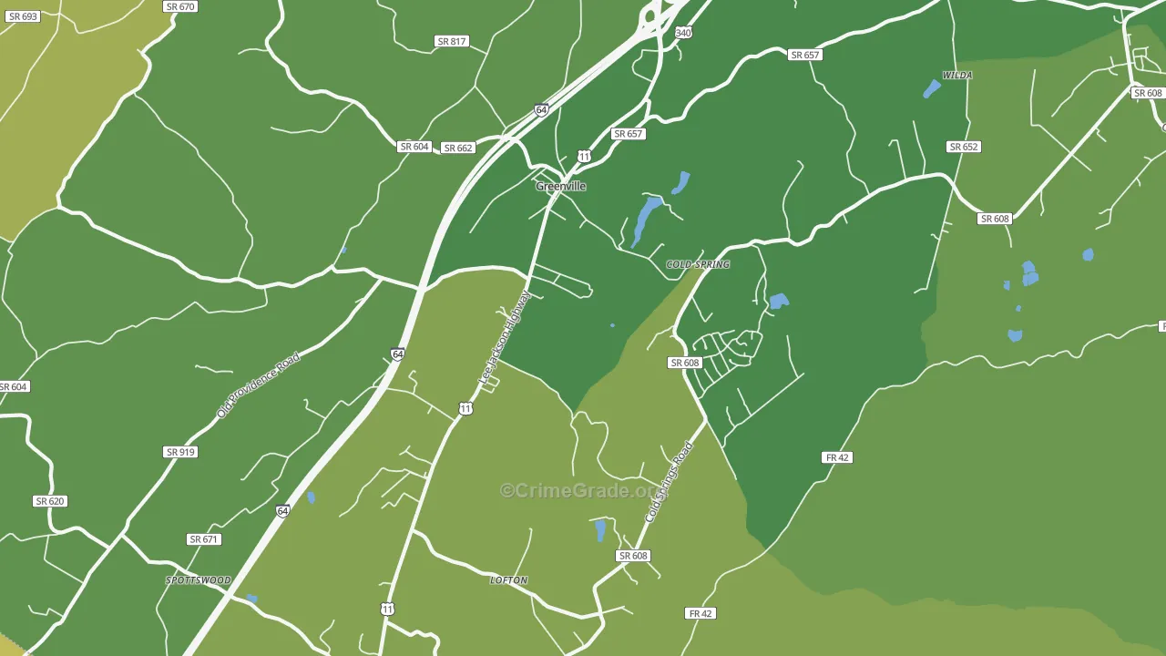 Greenville, VA Map of Theft Rates