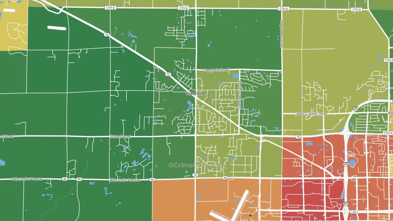 Greenville, WI Map of Theft Rates