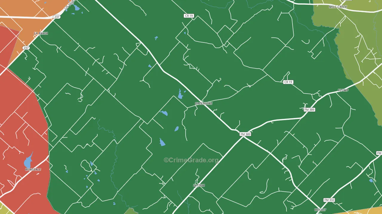 Greenvine, TX Map of Theft Rates