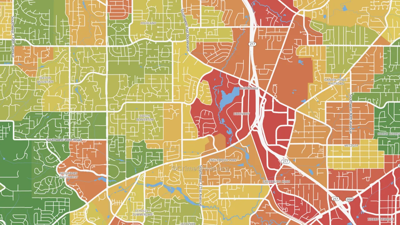 Greenway, Beaverton, OR Map of Theft Rates