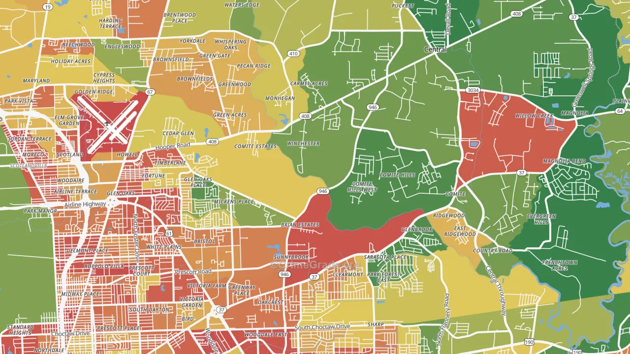 Greenwell Springs-Central Area, Baton Rouge, LA Map of Theft Rates