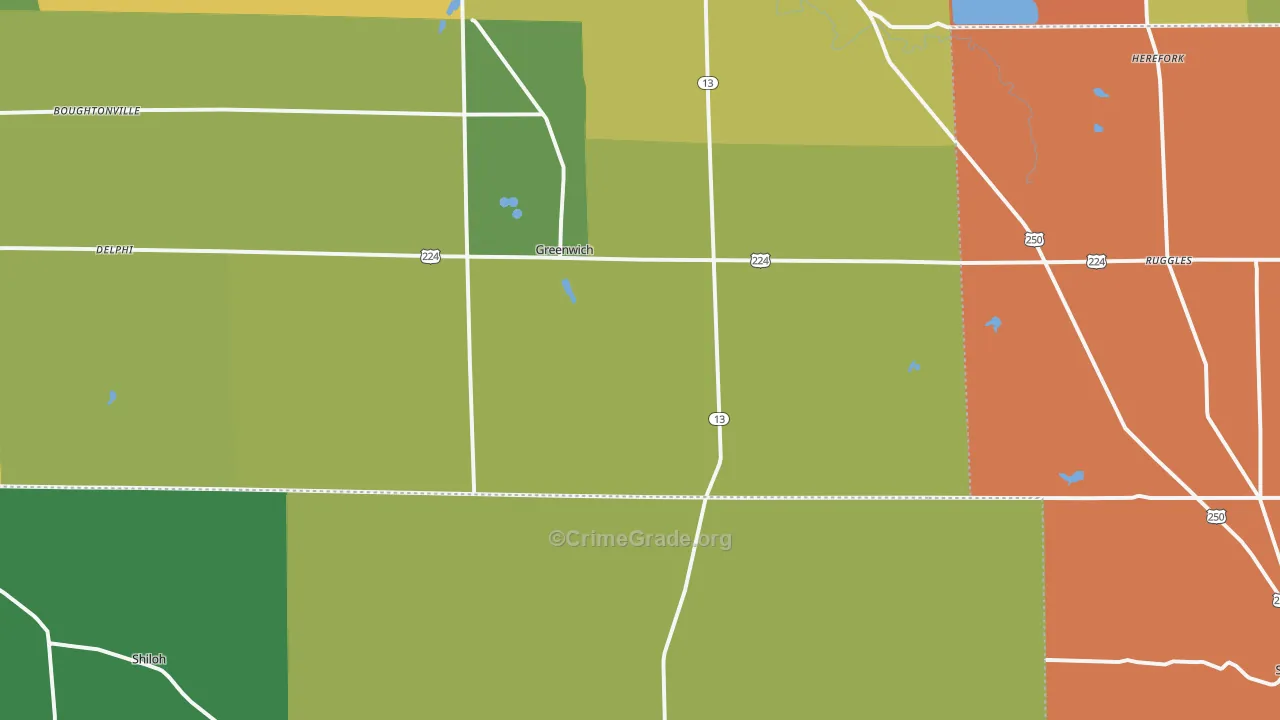 Greenwich, OH Map of Theft Rates