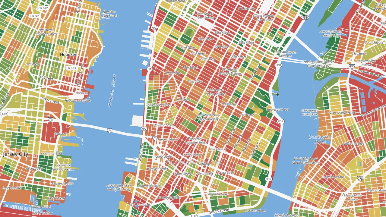 Greenwich Village, Manhattan, NY Map of Theft Rates