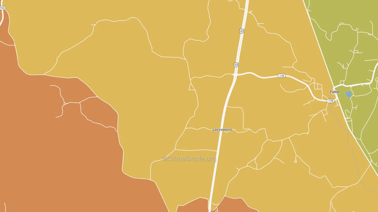 Greenwood, AL Map of Theft Rates