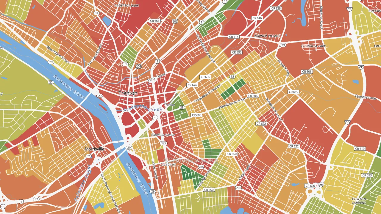 Greenwood and Hamilton, Trenton, NJ Map of Theft Rates