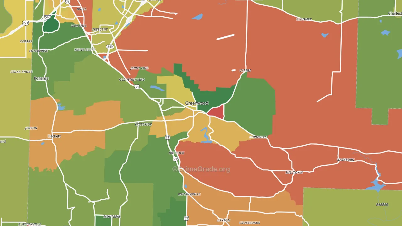 Greenwood, AR Map of Theft Rates