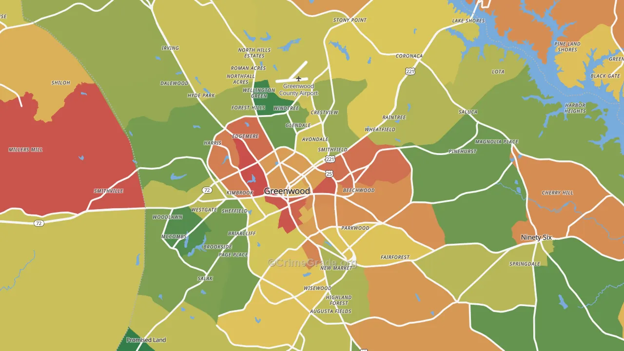 Greenwood County, SC Map of Theft Rates