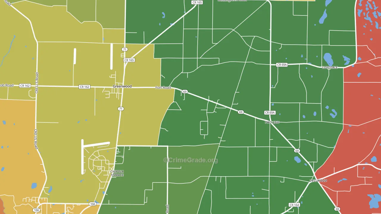 Greenwood, FL Map of Theft Rates