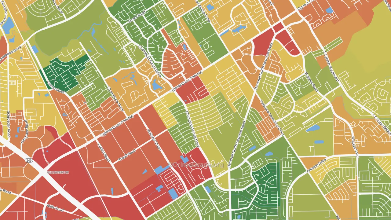 Greenwood Forest, Houston, TX Map of Theft Rates