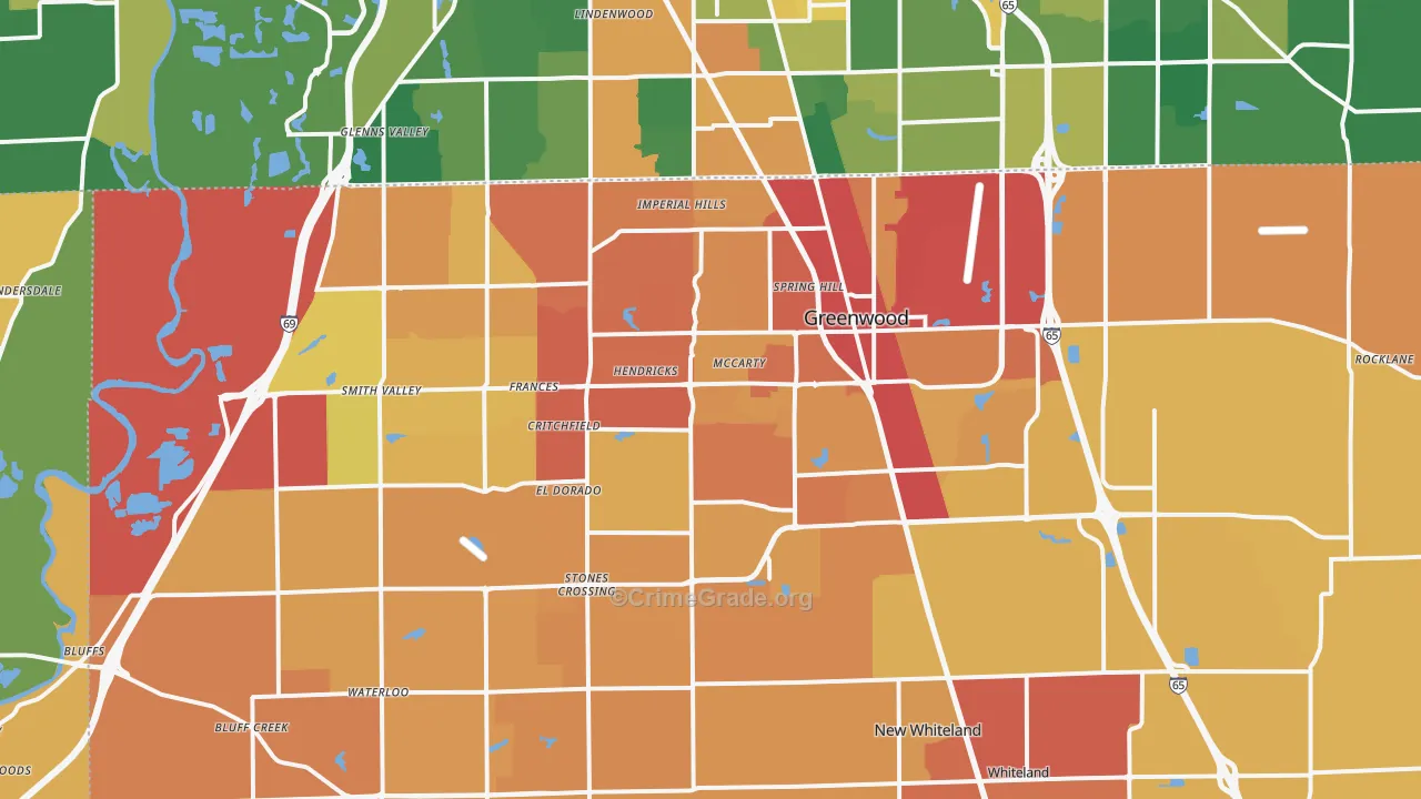 Greenwood, IN Map of Theft Rates