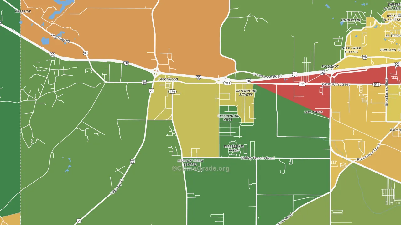 Greenwood, LA Map of Theft Rates