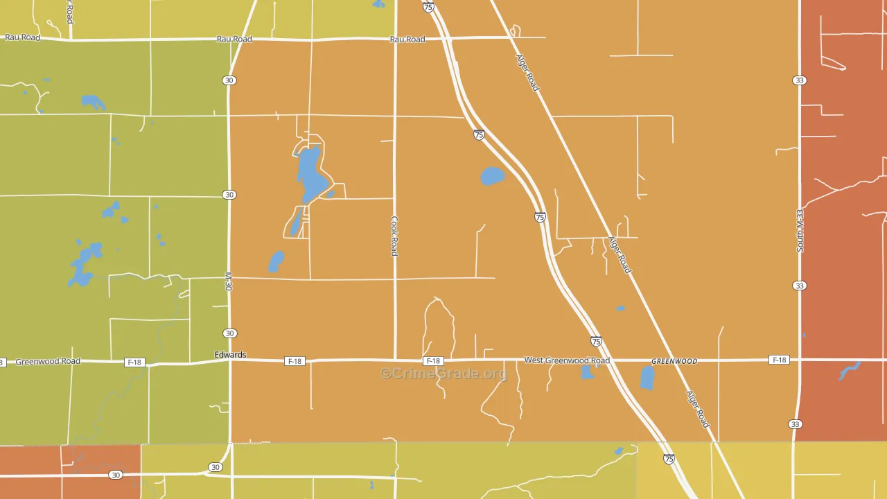 Greenwood, MI Map of Theft Rates
