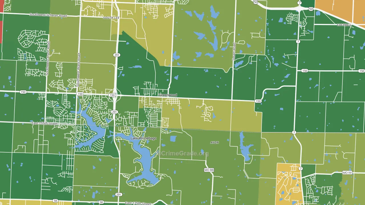 Greenwood, MO Map of Theft Rates