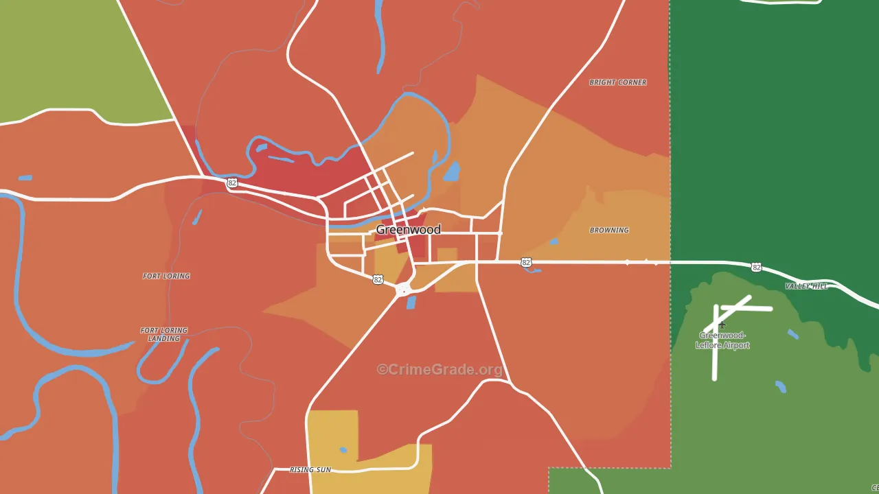 Greenwood, MS Map of Theft Rates