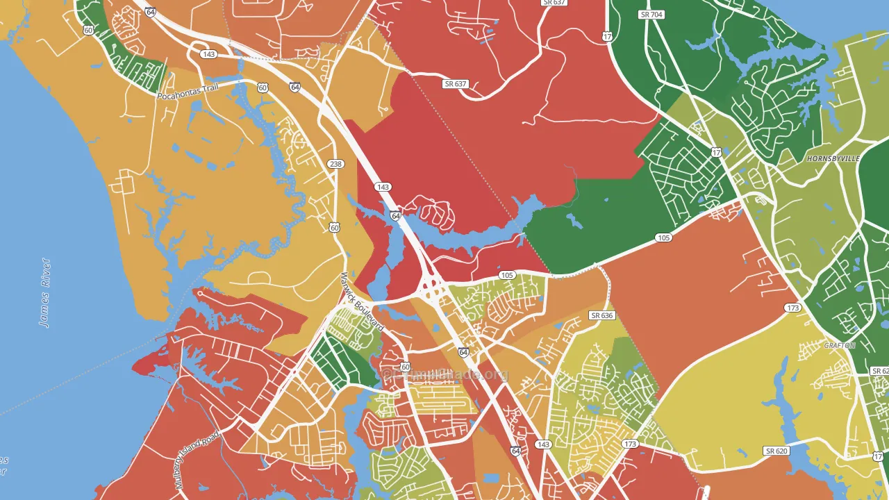 Greenwood, Newport News, VA Map of Theft Rates