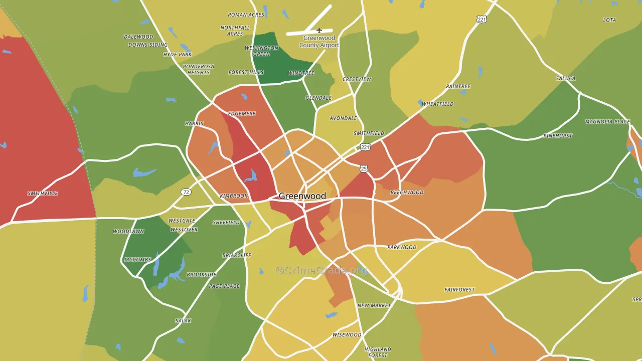 Greenwood, SC Map of Theft Rates
