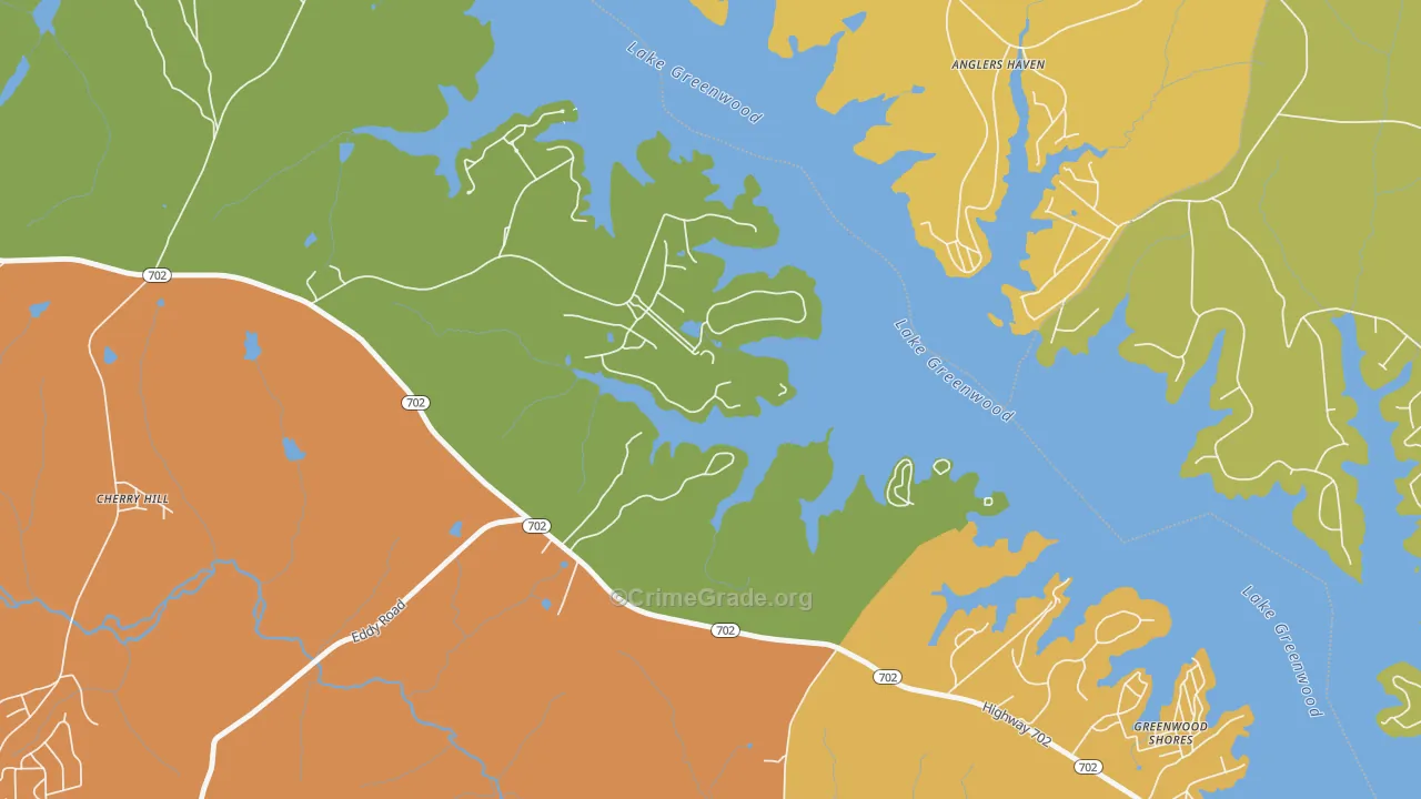 Greenwood Shores, SC Map of Theft Rates
